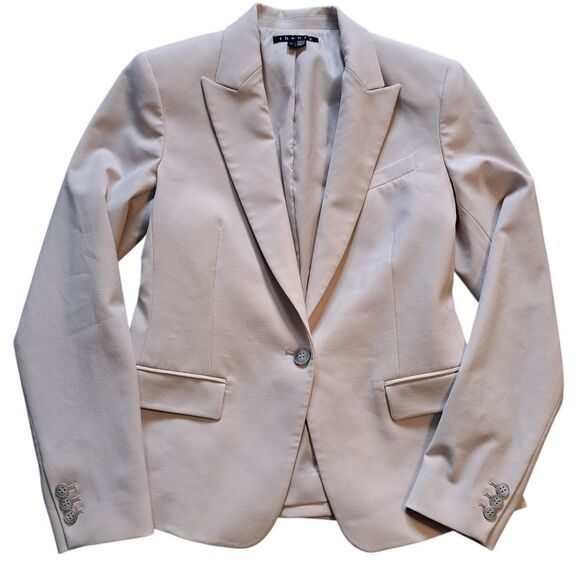 Theory Women's Virgin Wool Blend Blazer One Button Size 6 Neutral - Picture 4 of 15